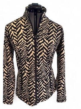 J. McLaughlin Black & Cream Zip-Front Patterned Jacket